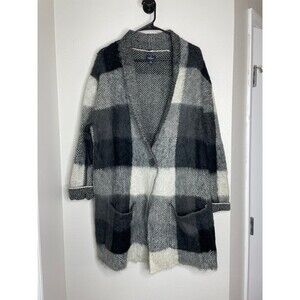 American Eagle Womens L/XL Plaid Knit Cardigan Button Front Pocket Sweater